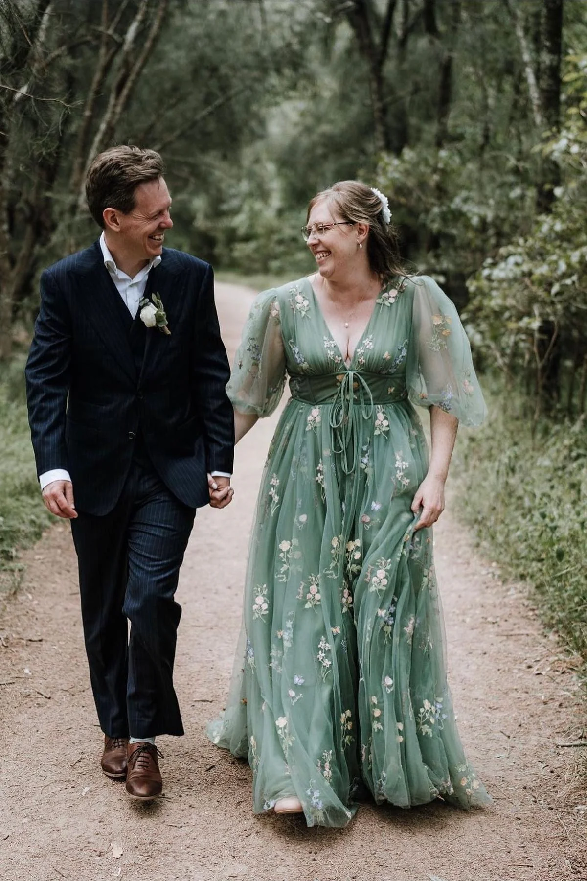 Puffy Sleeves Lavender Tulle Floral Embroidery Formal Dress - Image 6