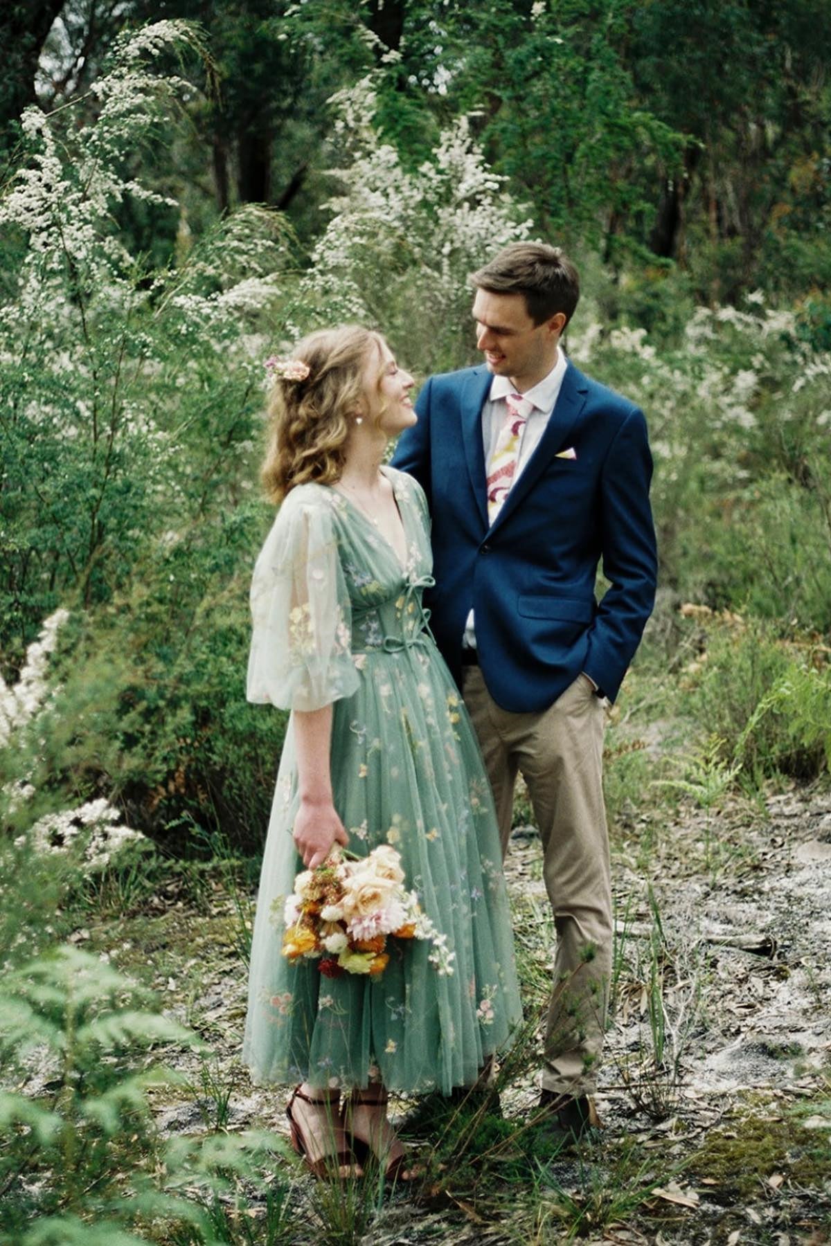 Puffy Sleeves Lavender Tulle Floral Embroidery Formal Dress - Image 8