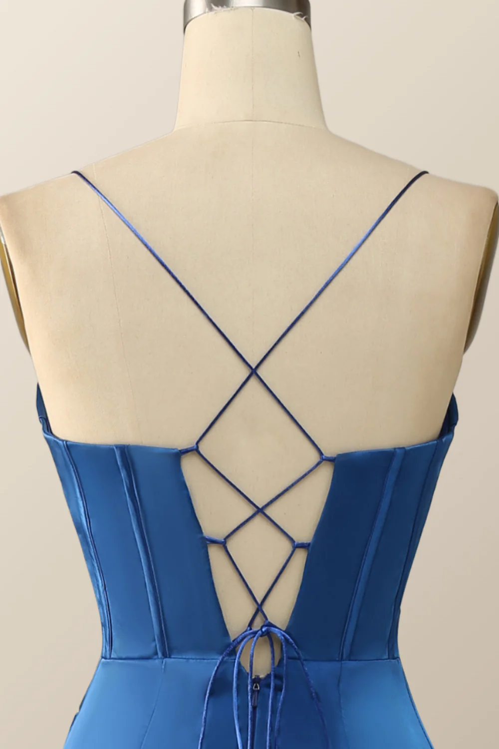 Royal Blue Mermaid Straps Long Dress with Slit - Image 11