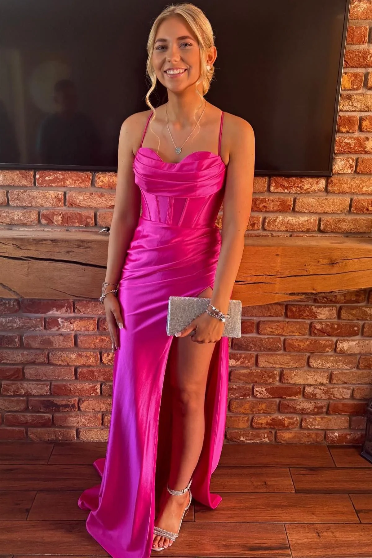 Royal Blue Mermaid Straps Long Dress with Slit - Image 6