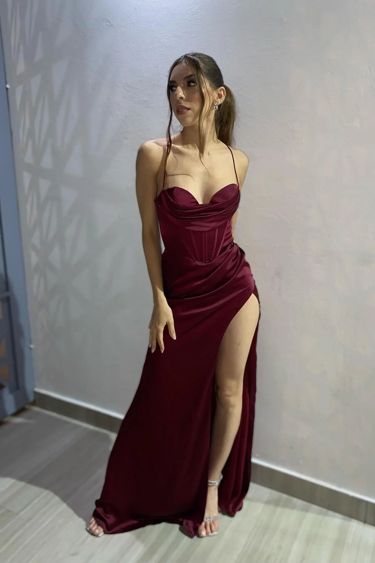 Royal Blue Mermaid Straps Long Dress with Slit - Image 7