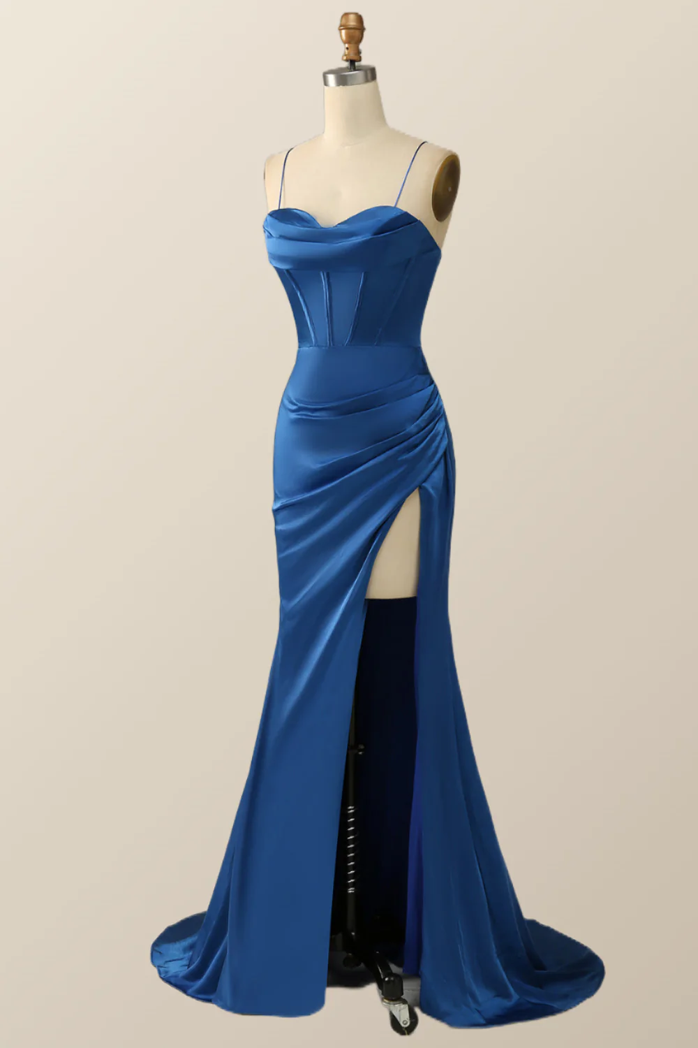 Royal Blue Mermaid Straps Long Dress with Slit - Image 8