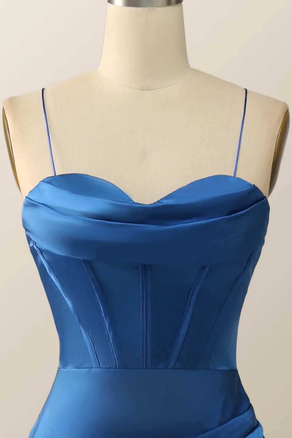 Royal Blue Mermaid Straps Long Dress with Slit - Image 9