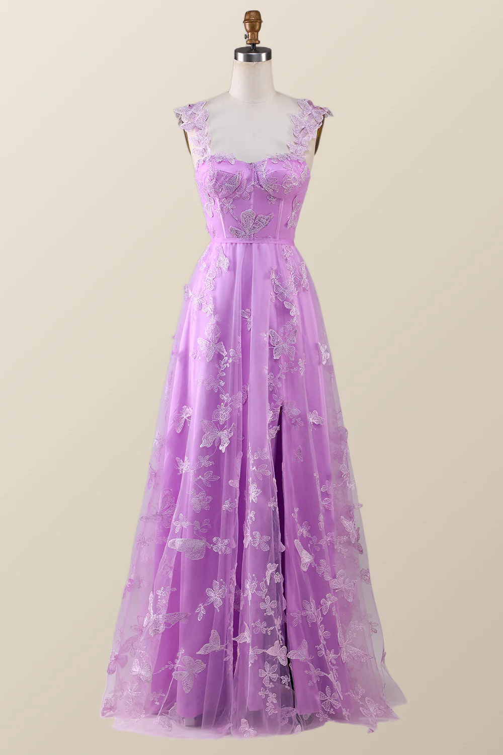 Sage Green Butterfly A-line Long Formal Dress - Image 7