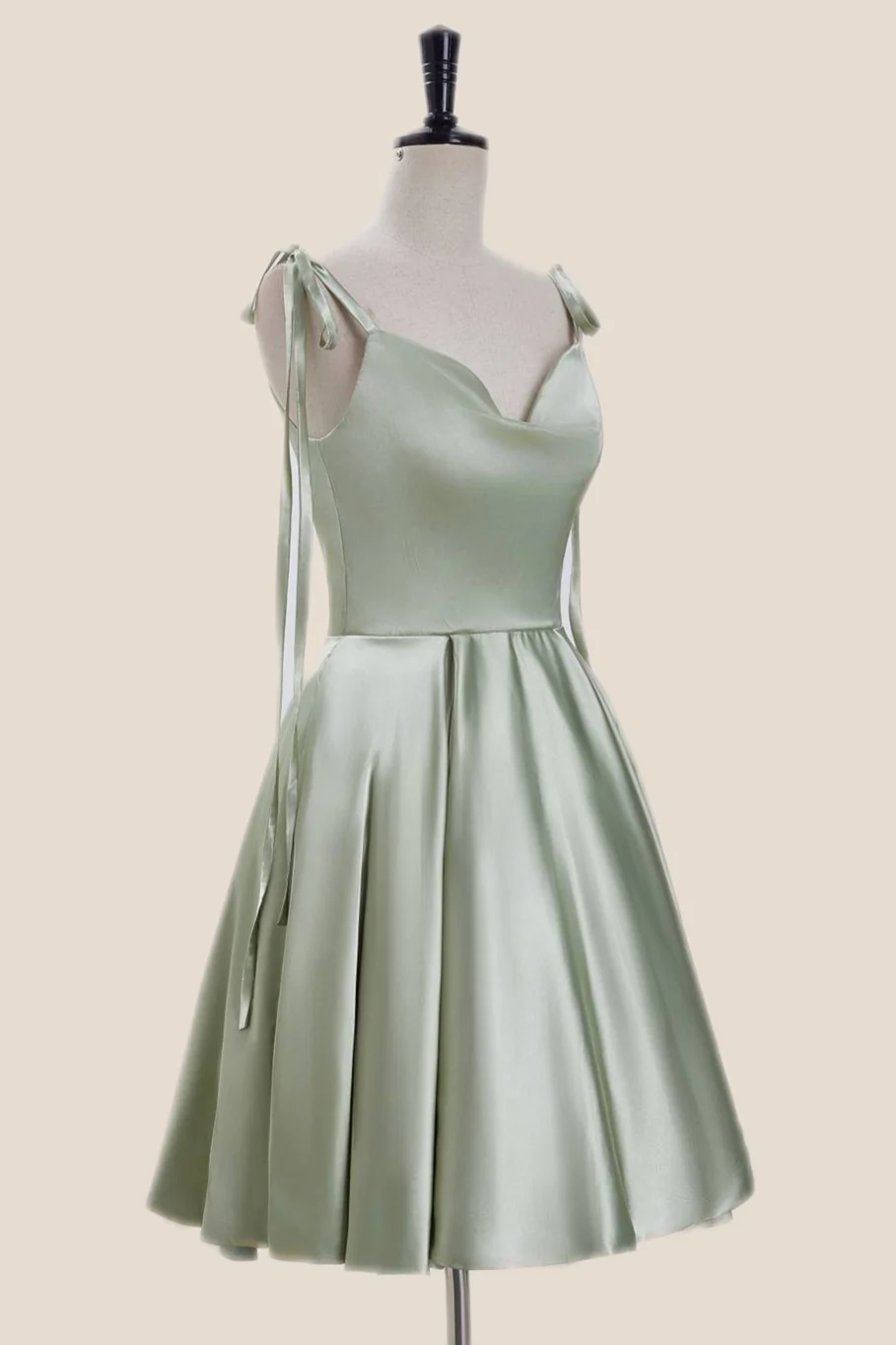 Sage Green Satin A-line Short Party Dress - Image 3