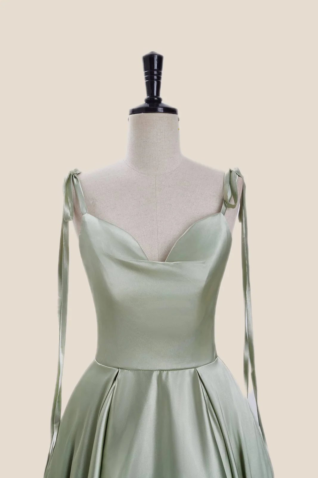 Sage Green Satin A-line Short Party Dress - Image 4