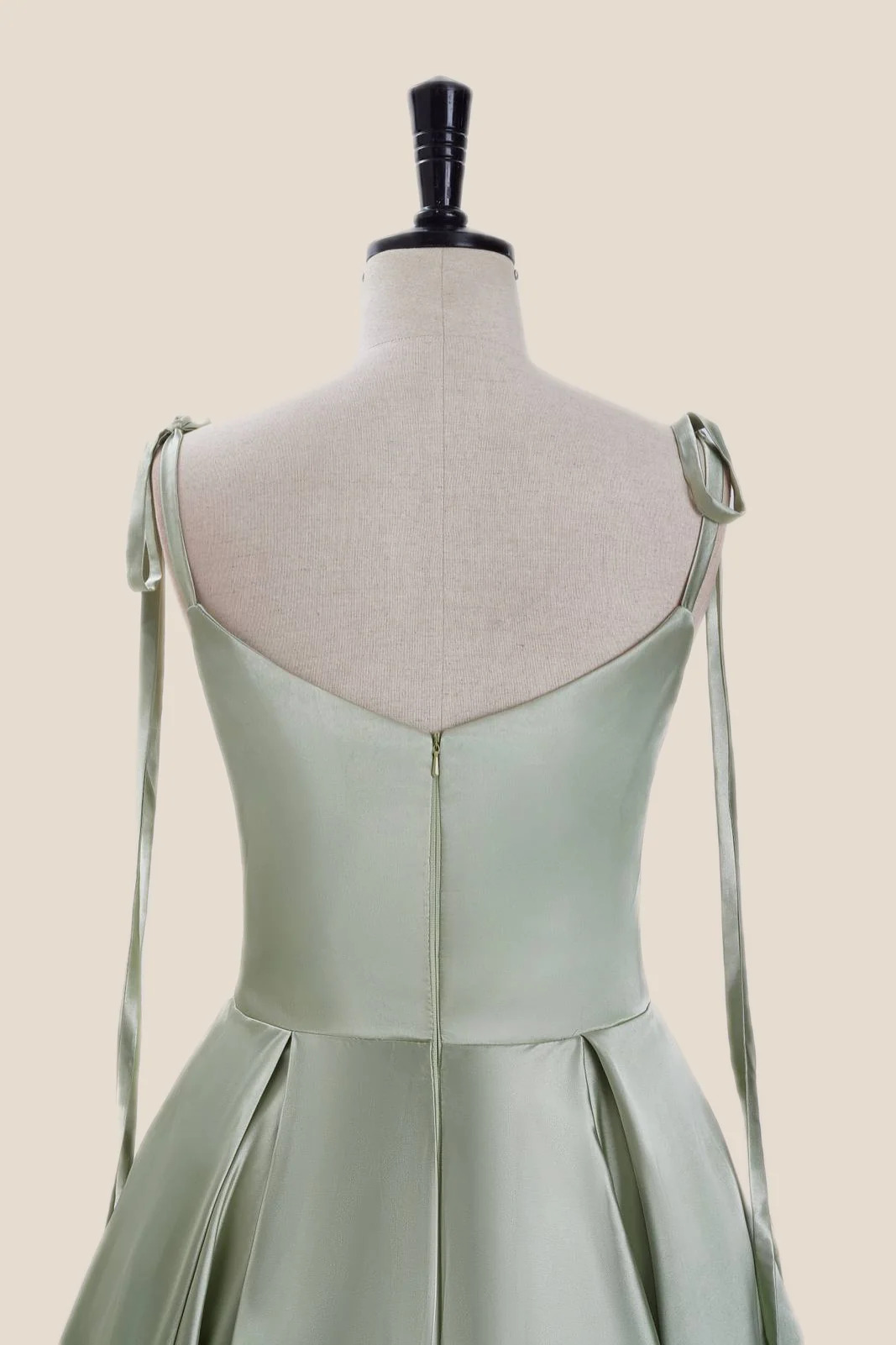 Sage Green Satin A-line Short Party Dress - Image 5