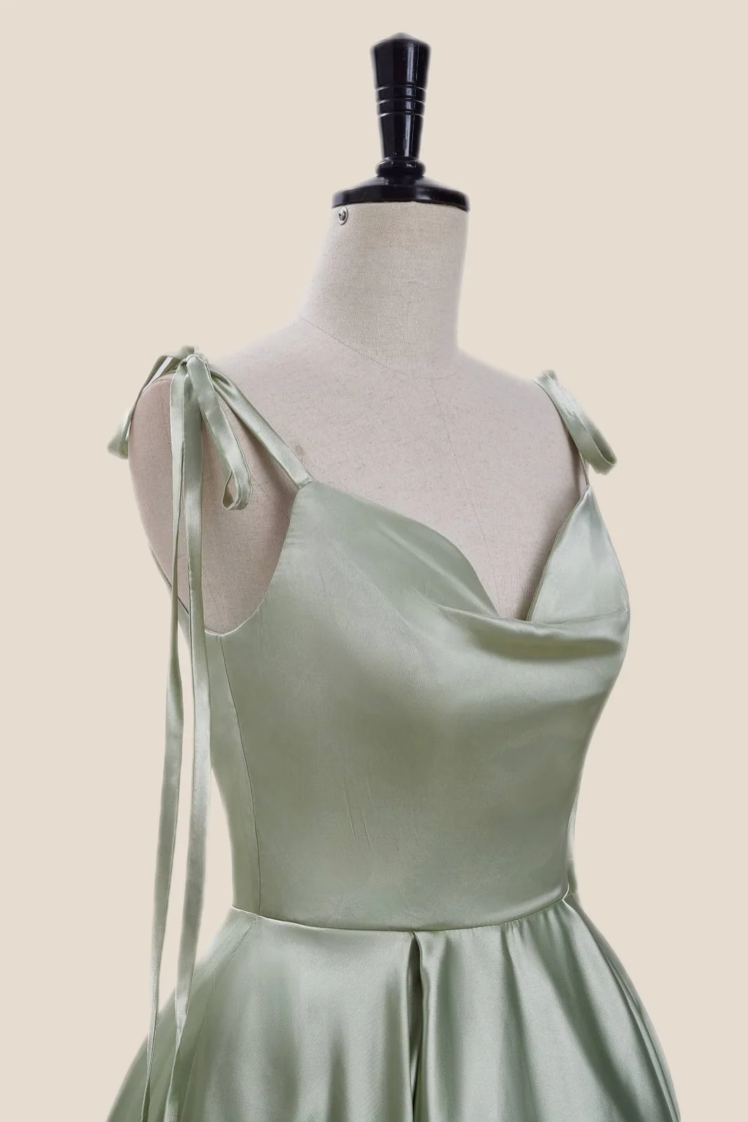 Sage Green Satin A-line Short Party Dress - Image 6