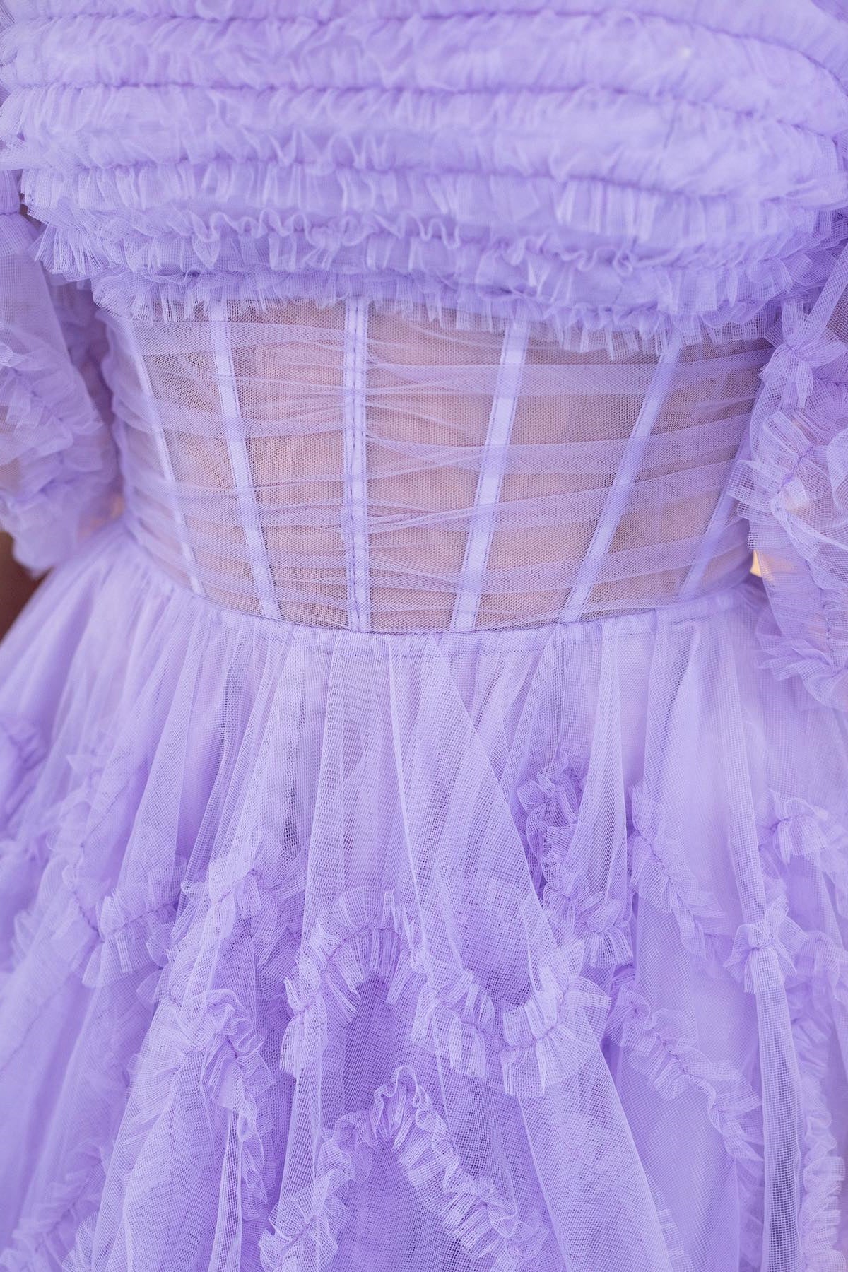 Scoop Fuchsia A-line Short Homecoming Dress with Puff Sleeves - Image 4