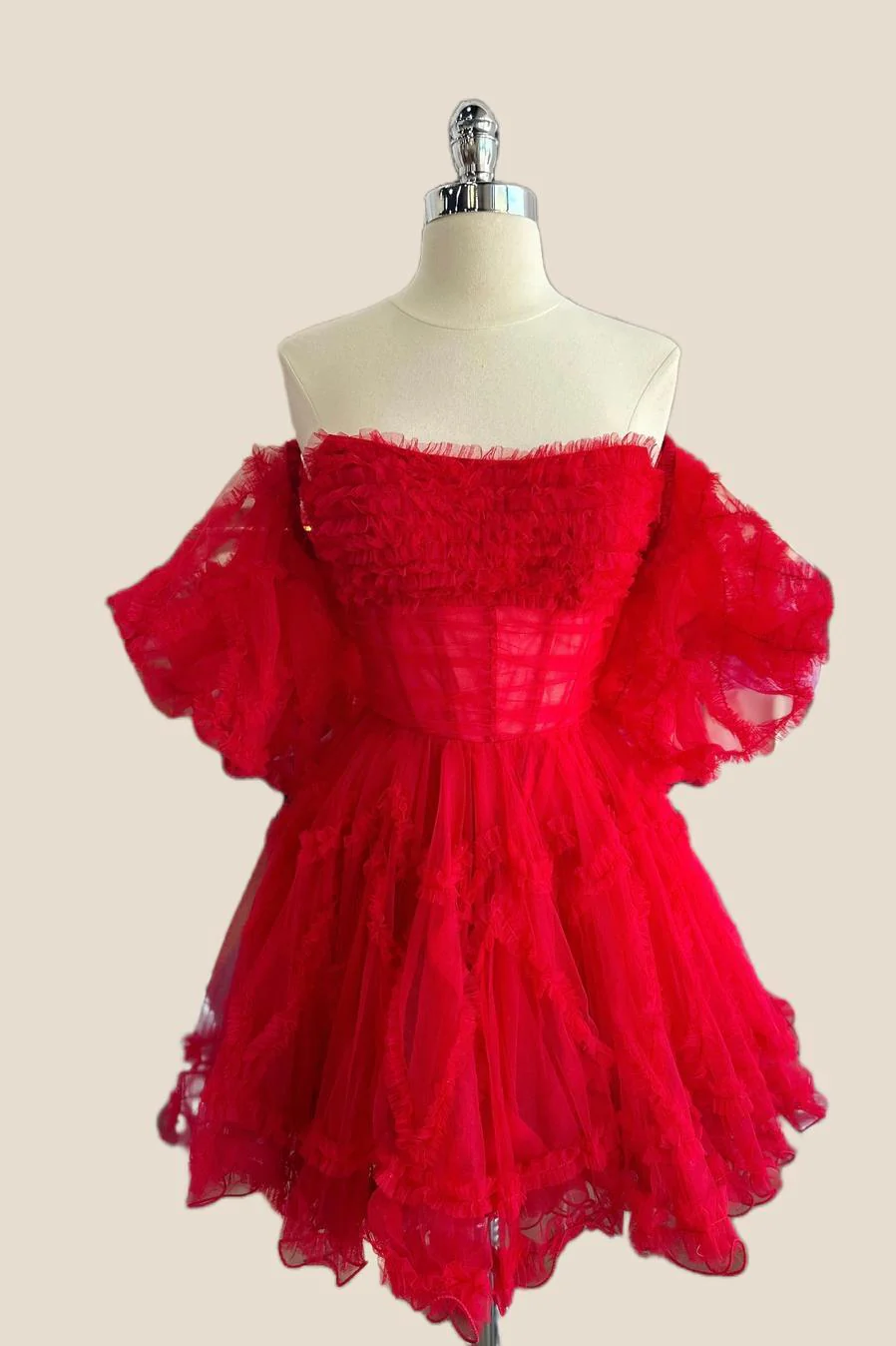 Scoop Fuchsia A-line Short Homecoming Dress with Puff Sleeves - Image 5