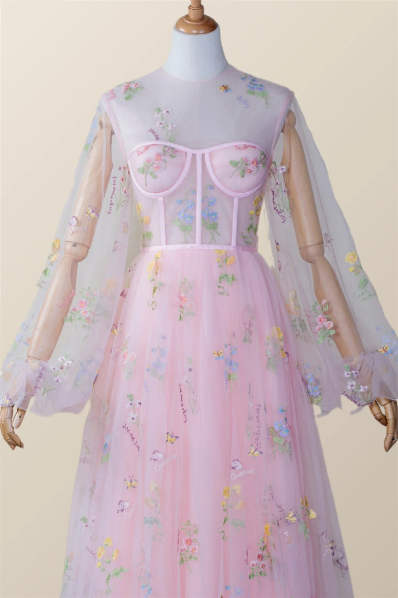 Scoop Pink Floral Tulle Ankle Length Dress - Image 3