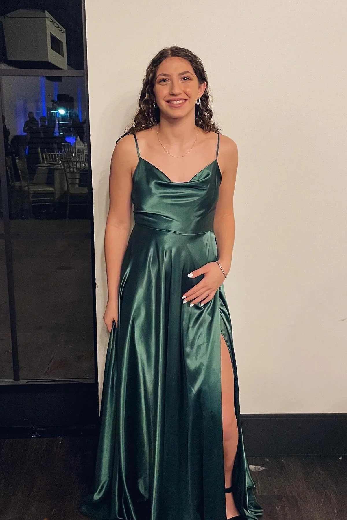 Simply Straps Green Silk Long Party Dress - Image 3