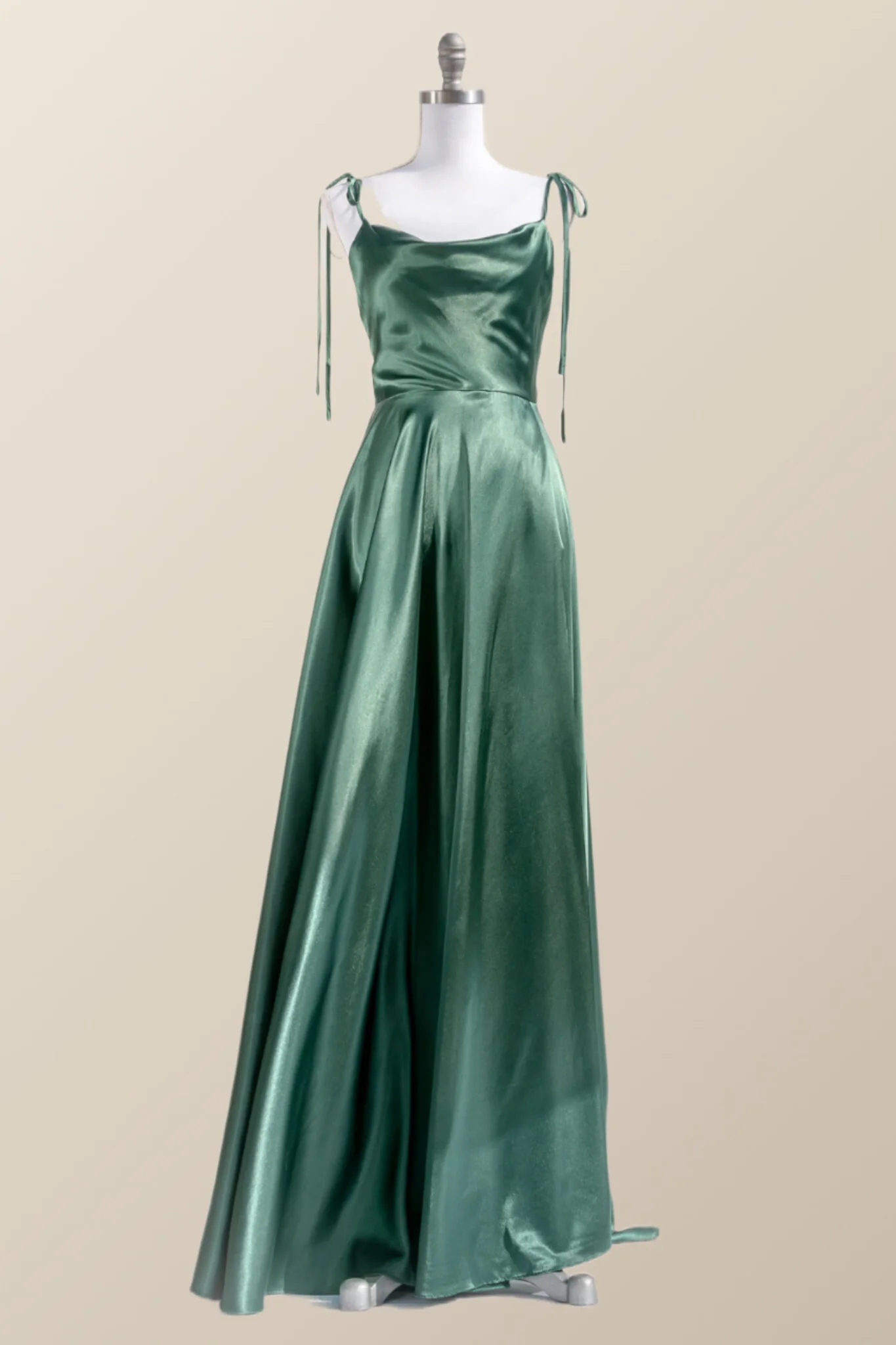 Simply Straps Green Silk Long Party Dress - Image 4