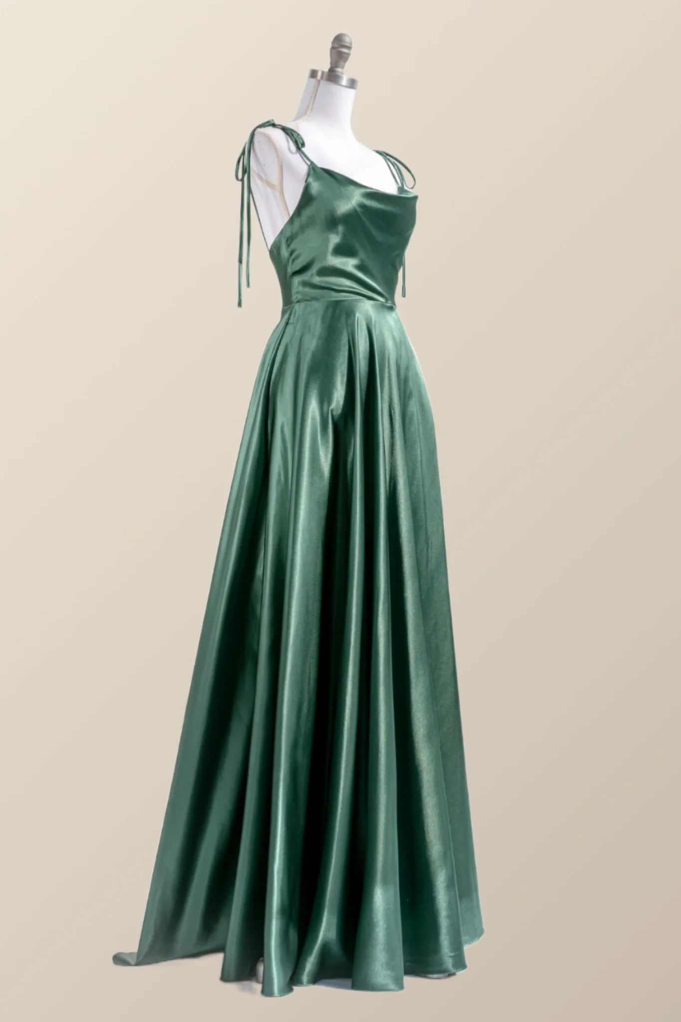 Simply Straps Green Silk Long Party Dress - Image 5