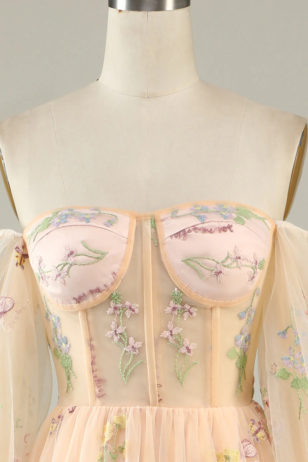 Soft Green Floral Embroidery Formal Dress - Image 11