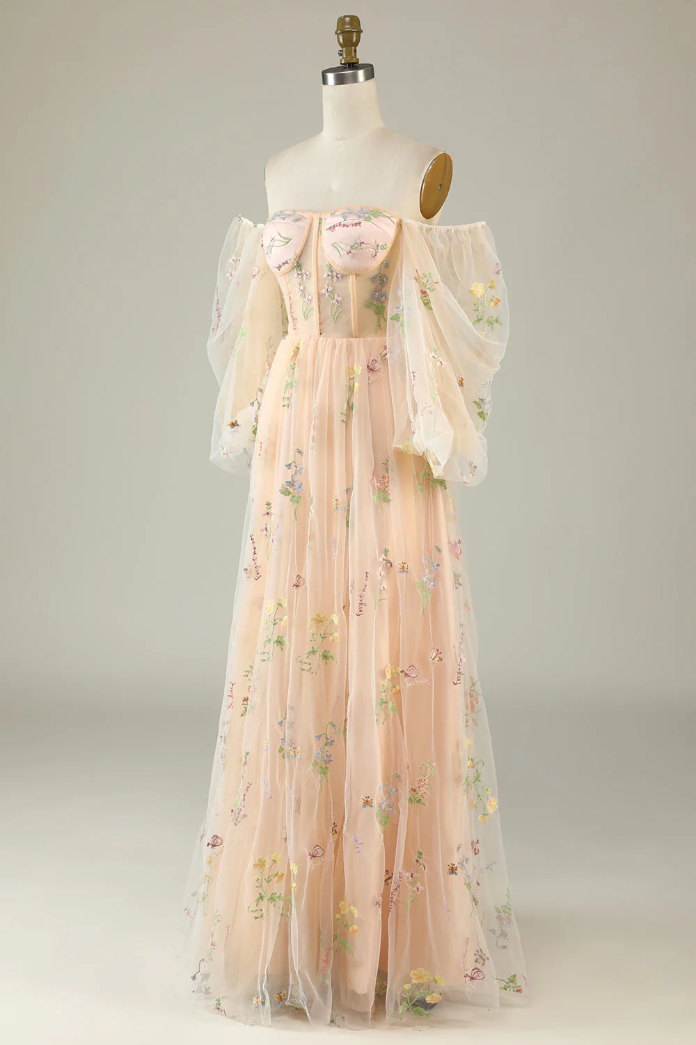 Soft Green Floral Embroidery Formal Dress - Image 12