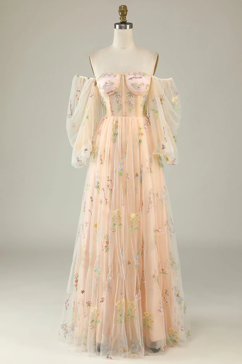 Soft Green Floral Embroidery Formal Dress - Image 13