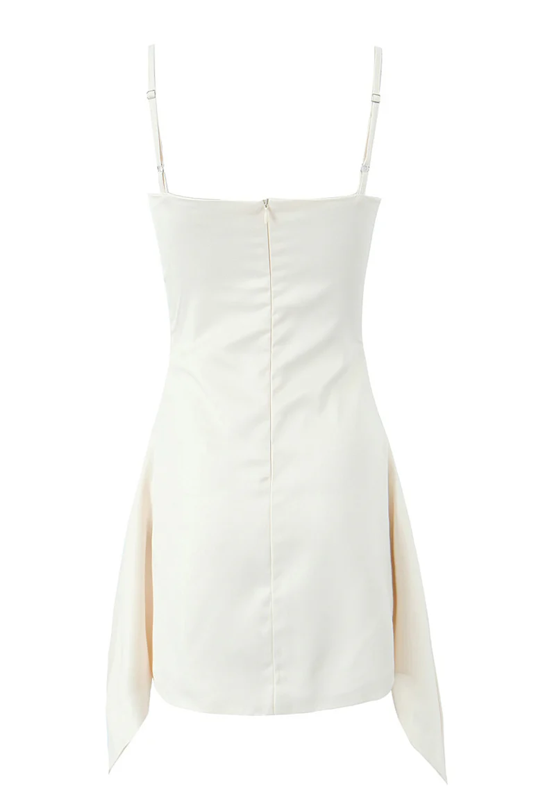 Spaghetti Straps Apricot Asymmetrical Short Dress - Image 3