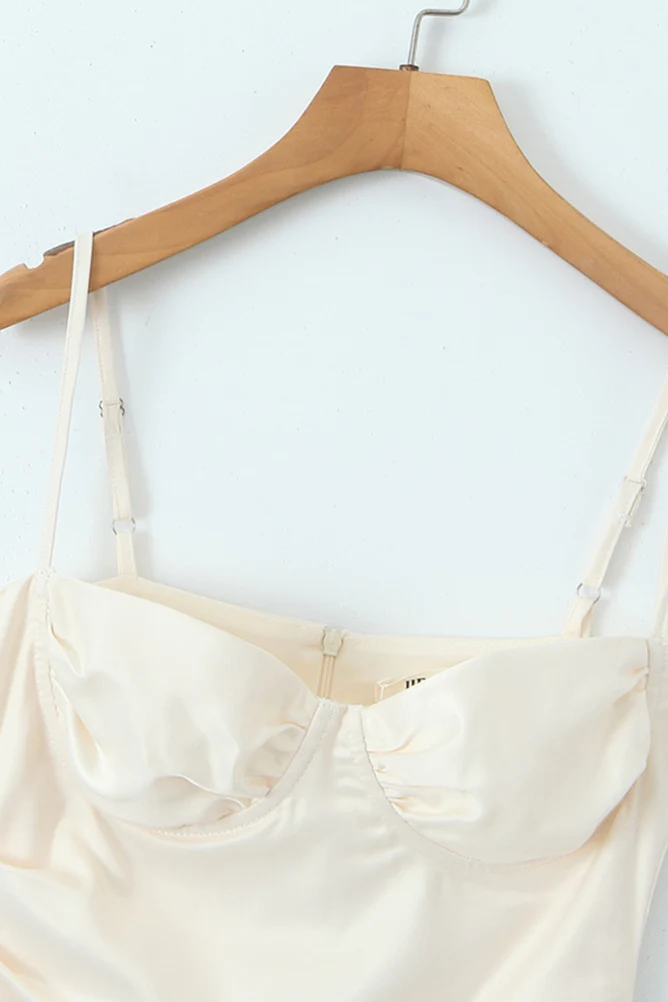 Spaghetti Straps Apricot Asymmetrical Short Dress - Image 4