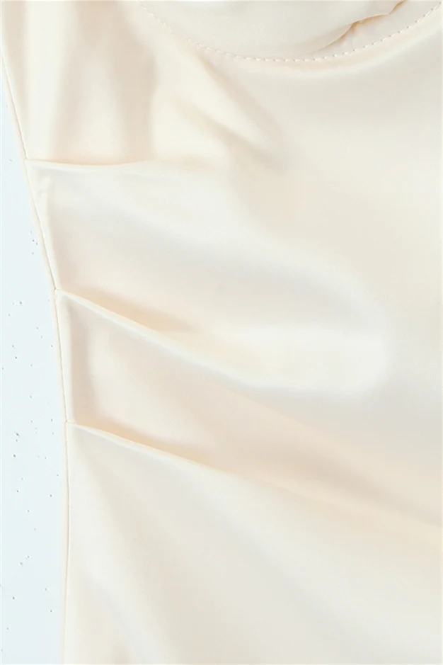 Spaghetti Straps Apricot Asymmetrical Short Dress - Image 6