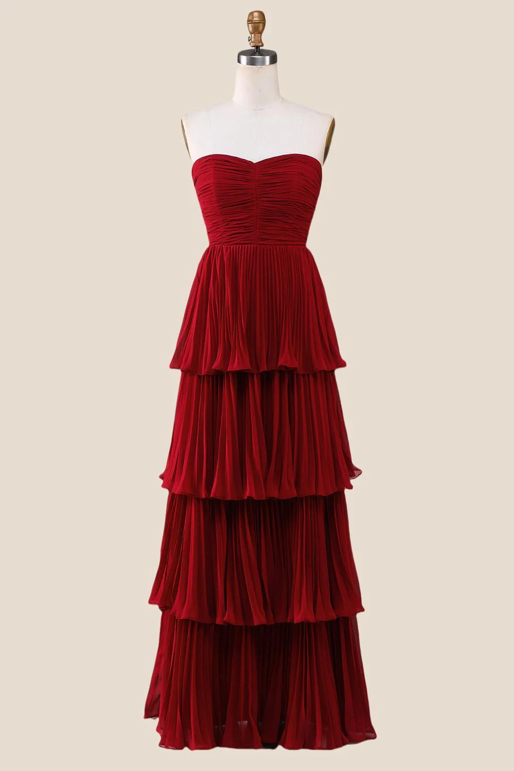 Strapless Pink Pleated Tiered Long Party Dress - Image 6