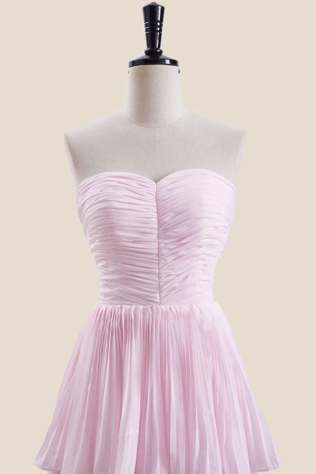 Strapless Pink Pleated Tiered Long Party Dress - Image 11