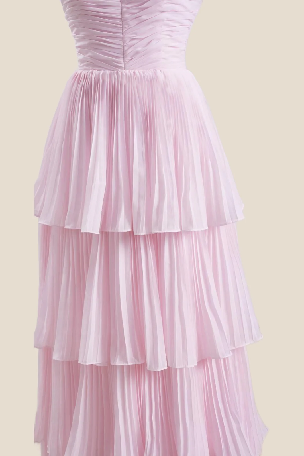 Strapless Pink Pleated Tiered Long Party Dress - Image 13