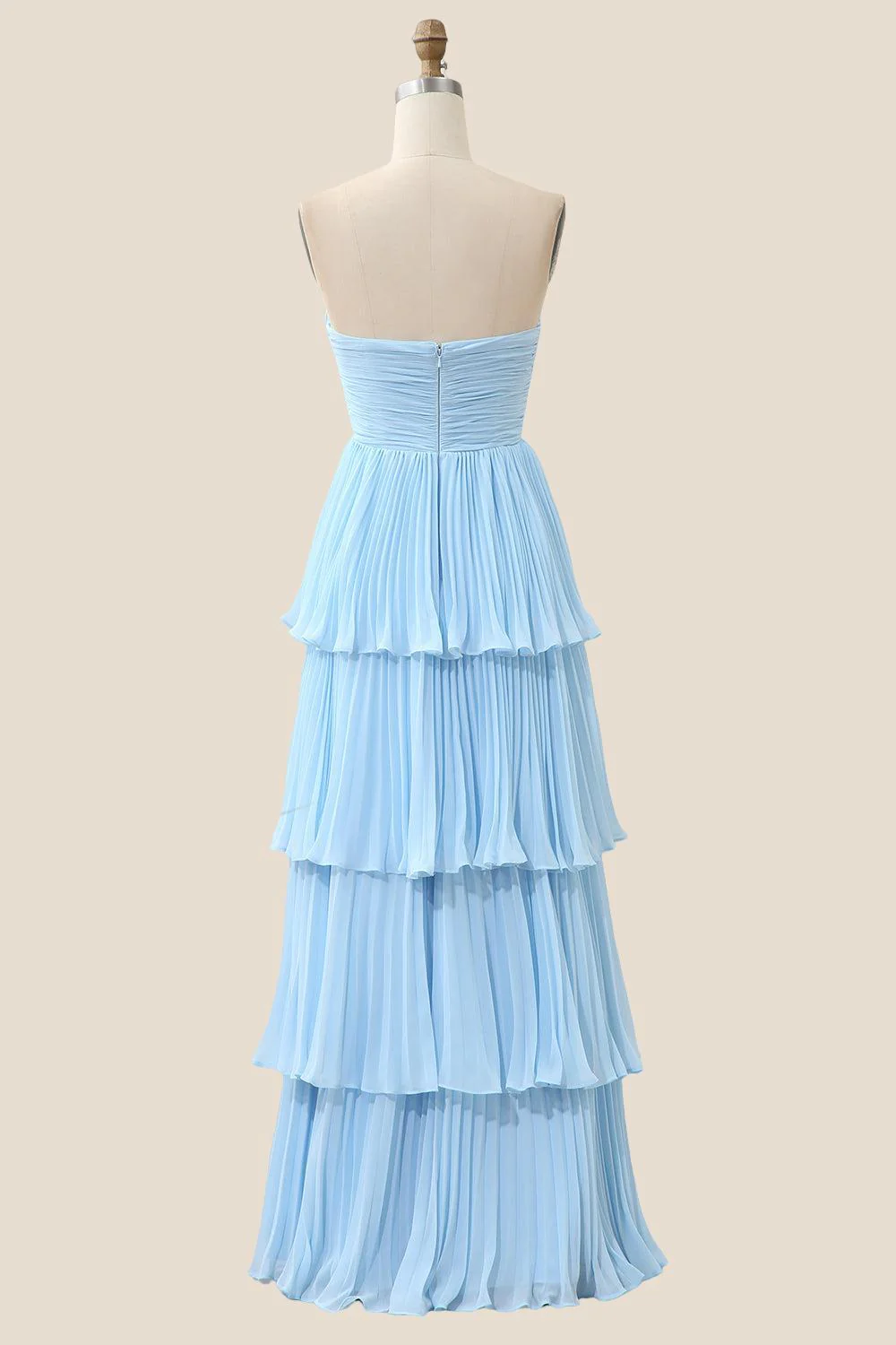 Strapless Pink Pleated Tiered Long Party Dress - Image 14