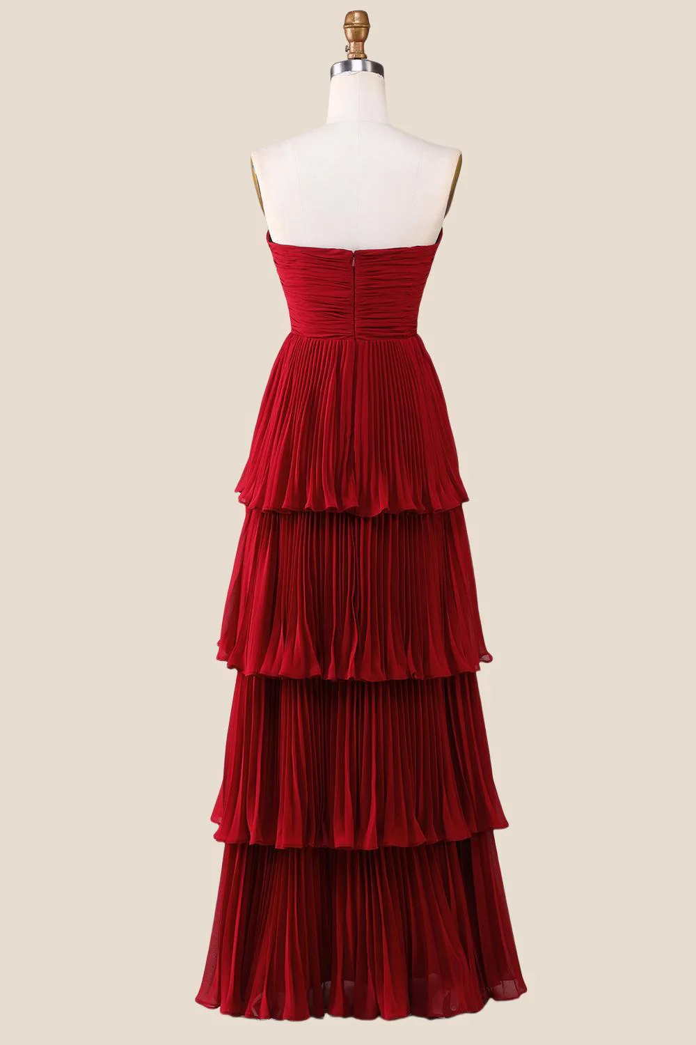 Strapless Pink Pleated Tiered Long Party Dress - Image 9