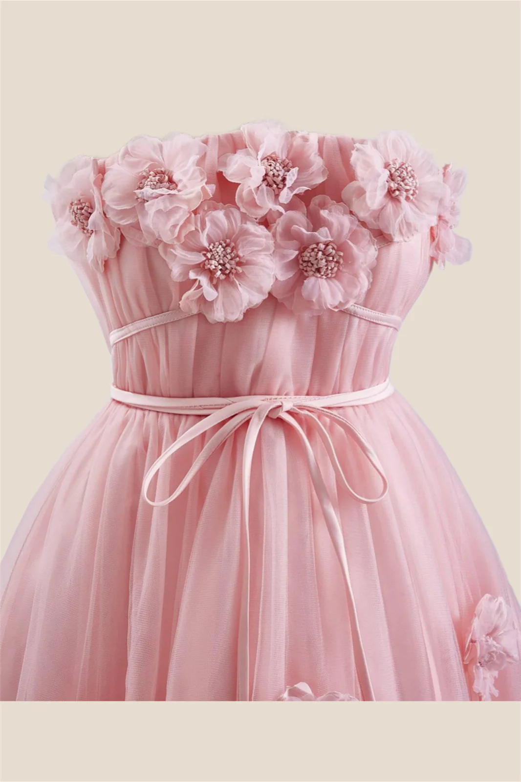 Strapless Pink 3D Flowers Tulle Short Dress - Image 4