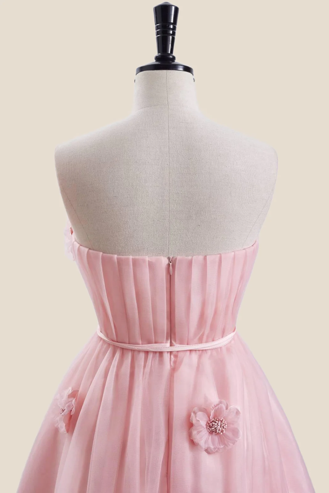 Strapless Pink 3D Flowers Tulle Short Dress - Image 5