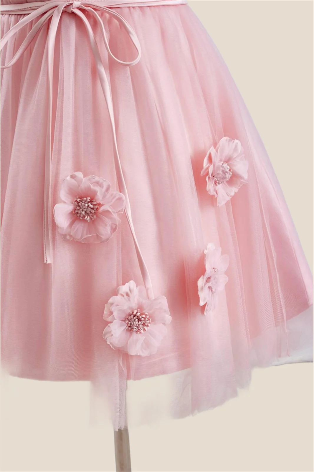 Strapless Pink 3D Flowers Tulle Short Dress - Image 6