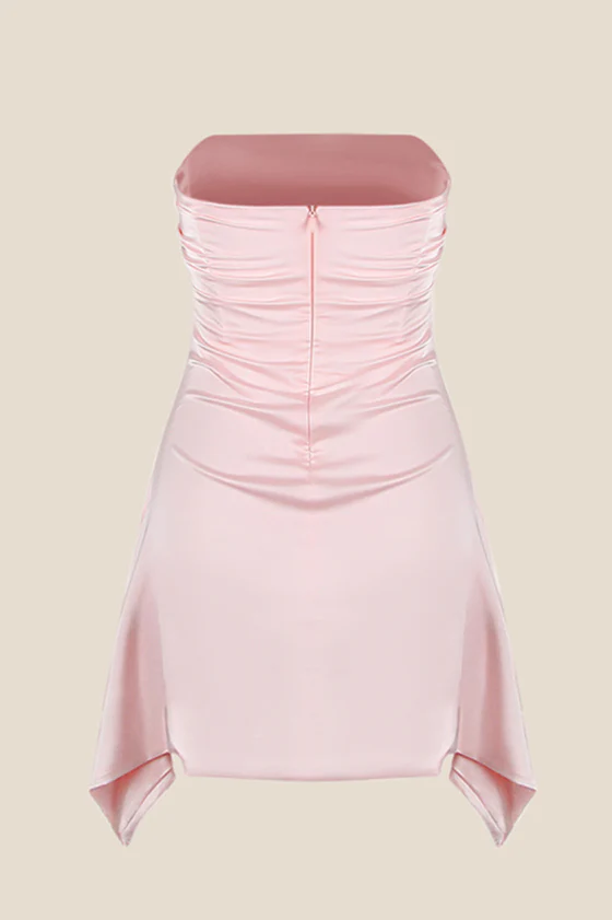 Strapless Pink Ruched Short Homecoming Dress - Image 3