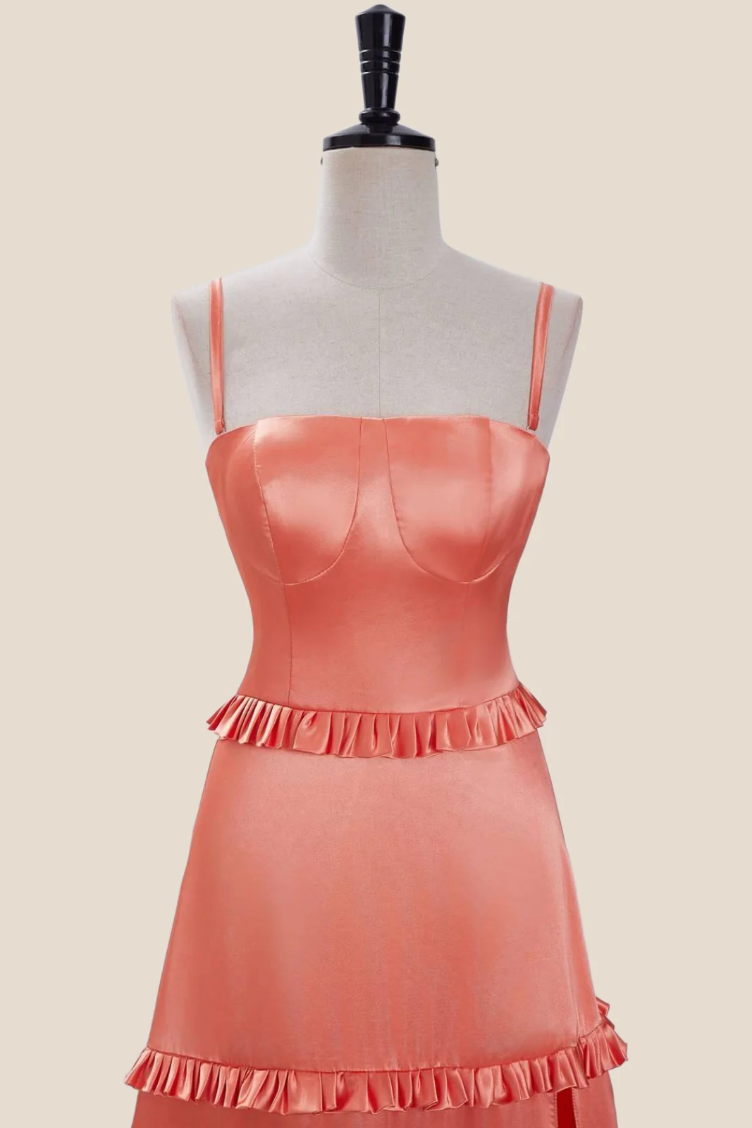 Straps Orange Ruffles Long Dress with Slit - Image 4