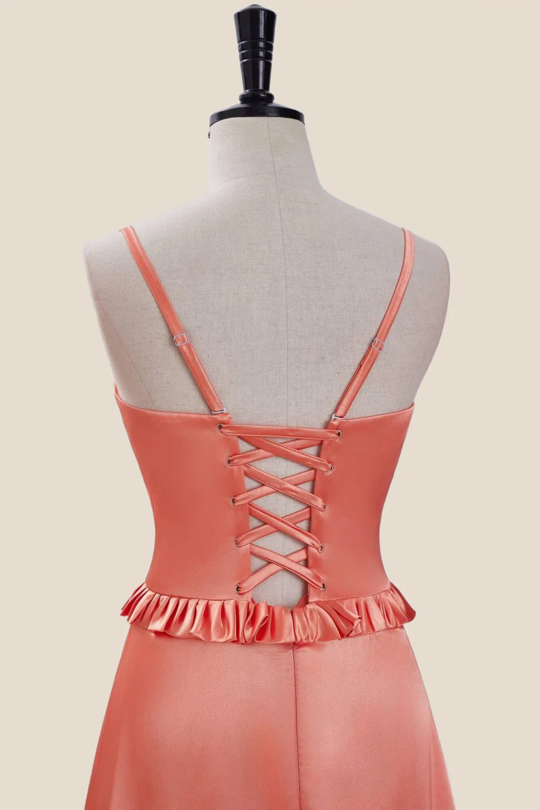 Straps Orange Ruffles Long Dress with Slit - Image 5