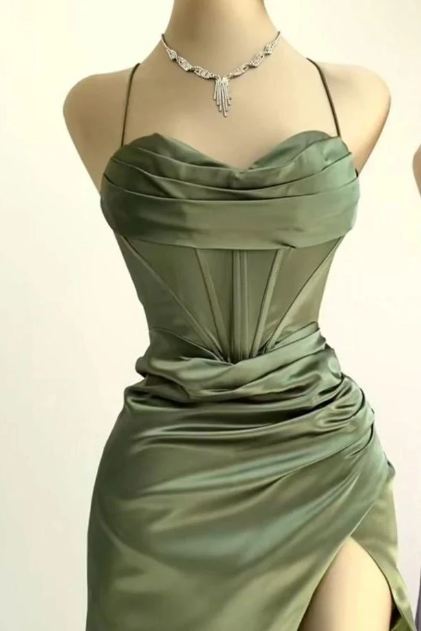 Straps Cowl Neck Green Mermaid Long Formal Dress - Image 13