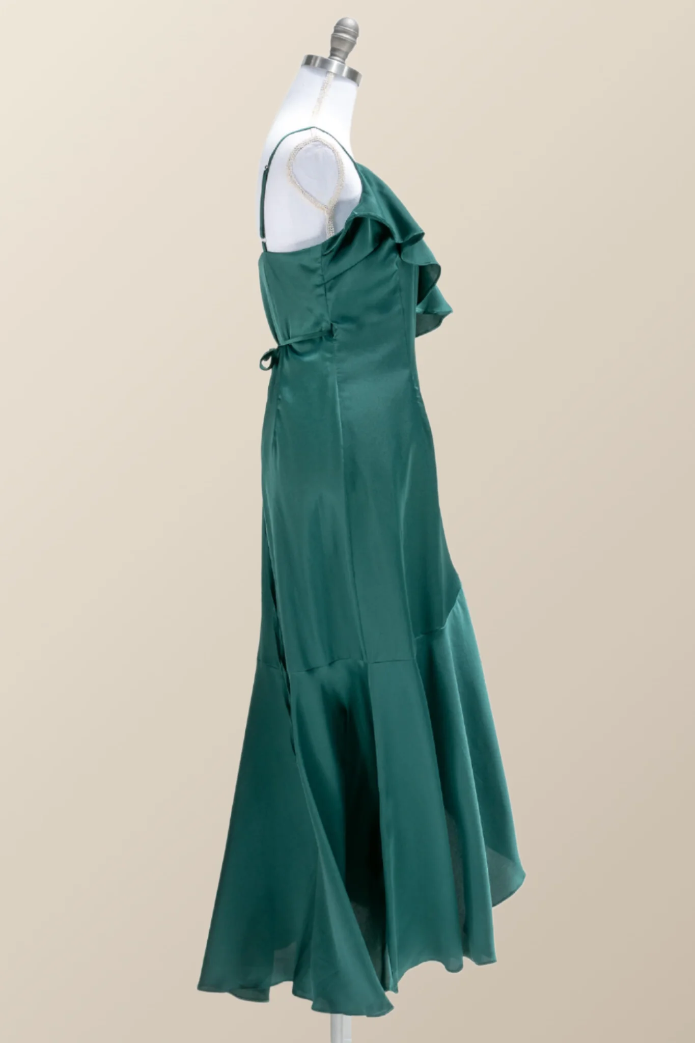 Straps Green Ruffles Wrap Midi Party Dress - Image 3
