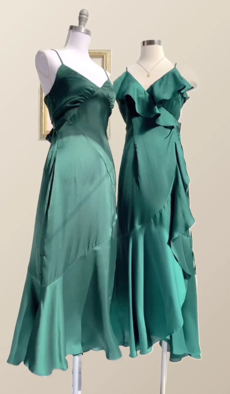 Straps Green Ruffles Wrap Midi Party Dress - Image 6