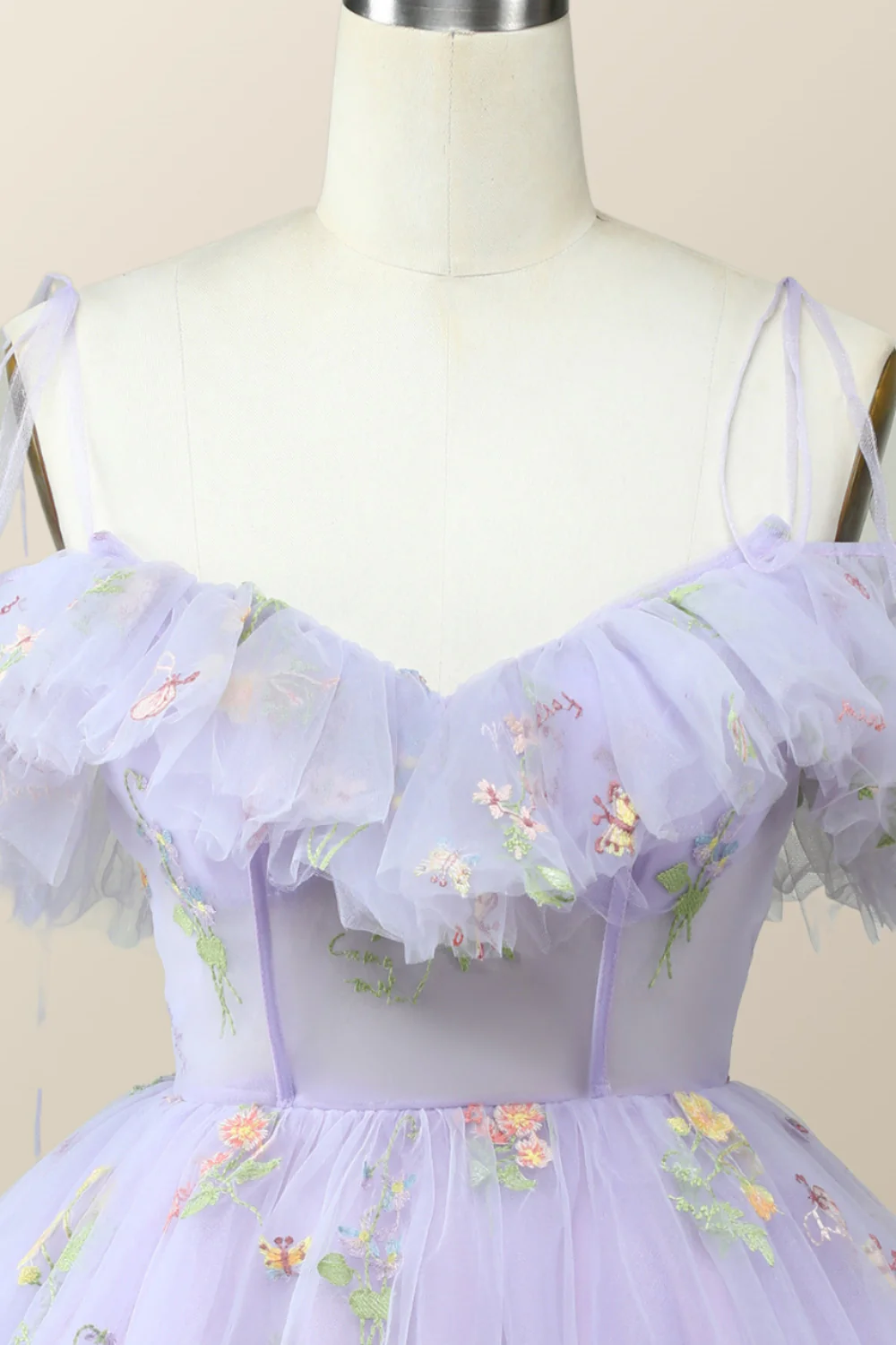 Straps Lavender Floral A-line Short Homecoming Dress - Image 4