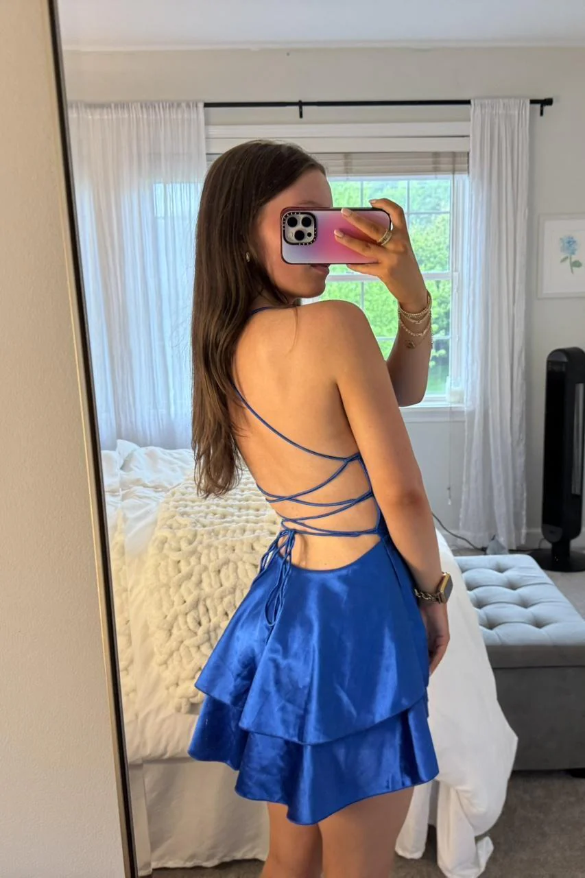 Straps White Satin A-line Short Homecoming Dress - Image 4