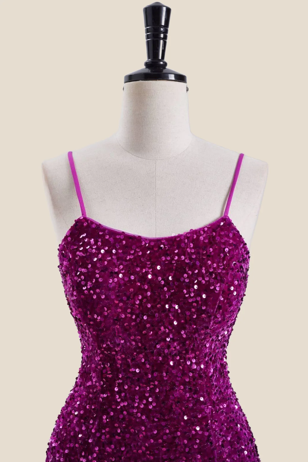 Straps Magenta Sequin Bodycon Short Dress - Image 4