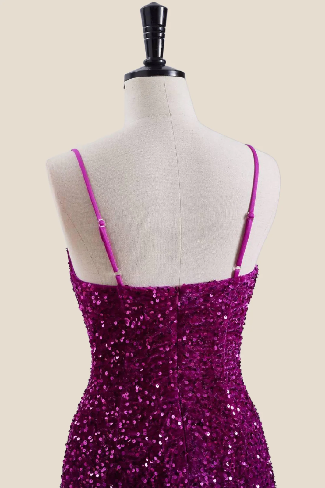Straps Magenta Sequin Bodycon Short Dress - Image 5