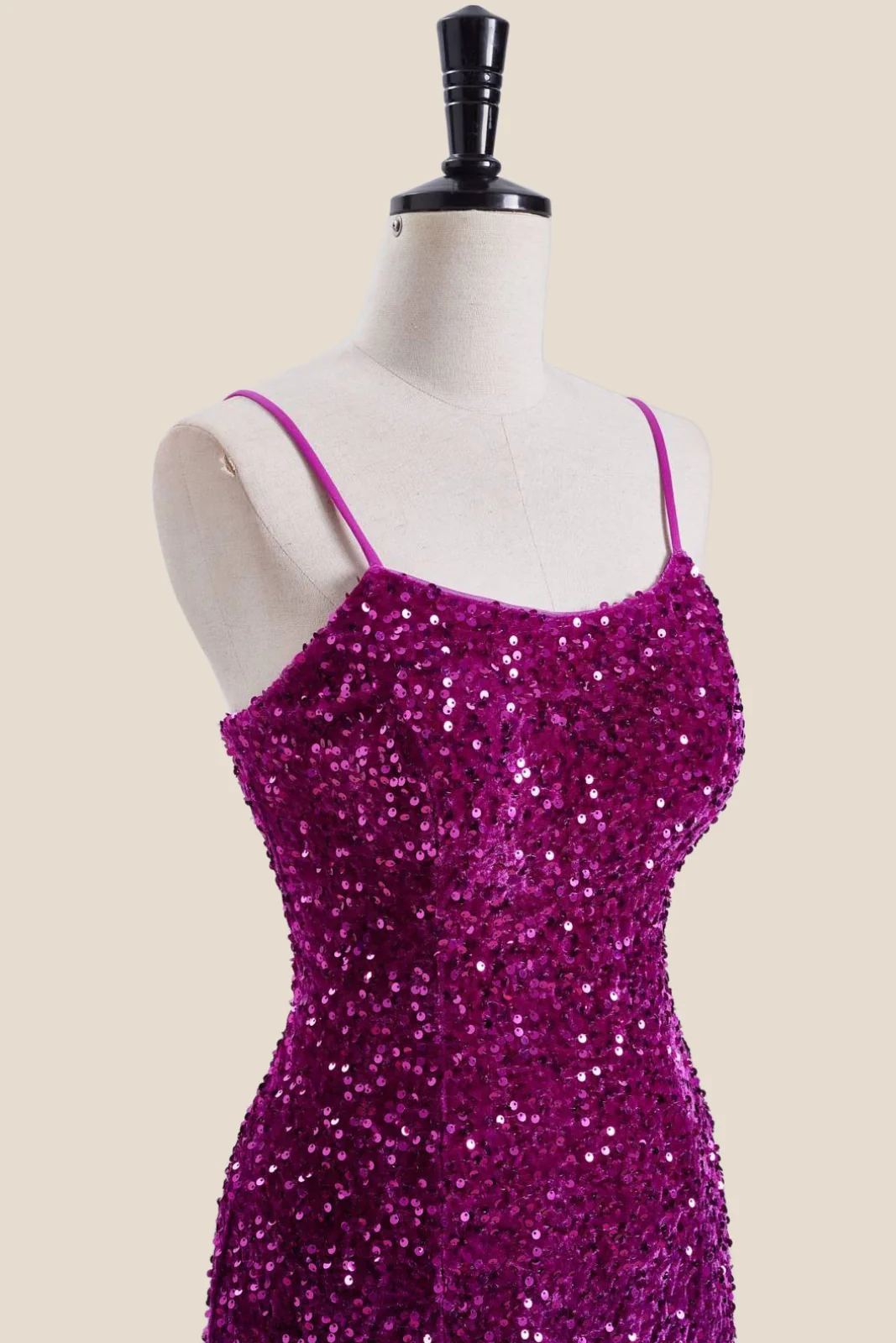 Straps Magenta Sequin Bodycon Short Dress - Image 6