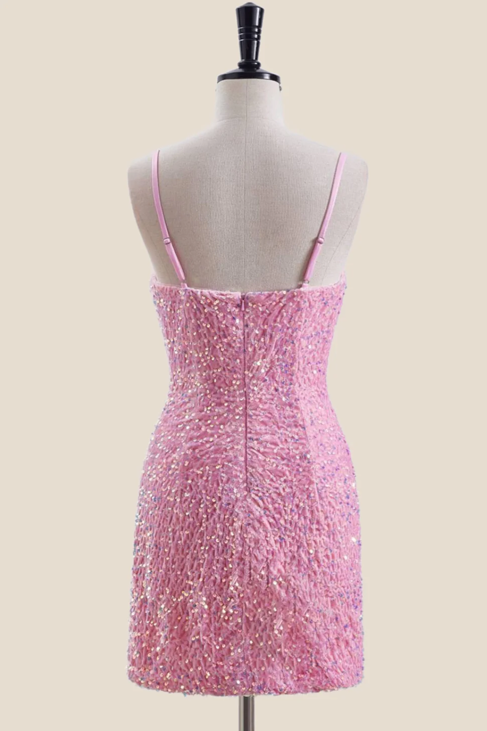 Straps Magenta Sequin Bodycon Short Dress - Image 8