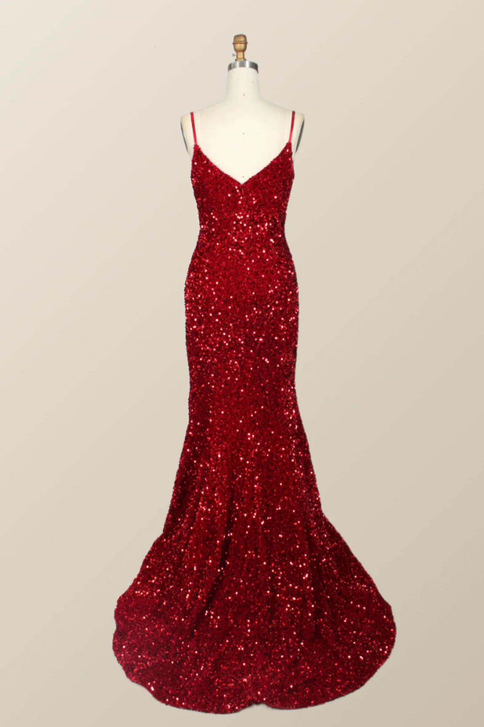 Straps Red Sequin Mermaid Long Party Dress - Image 3
