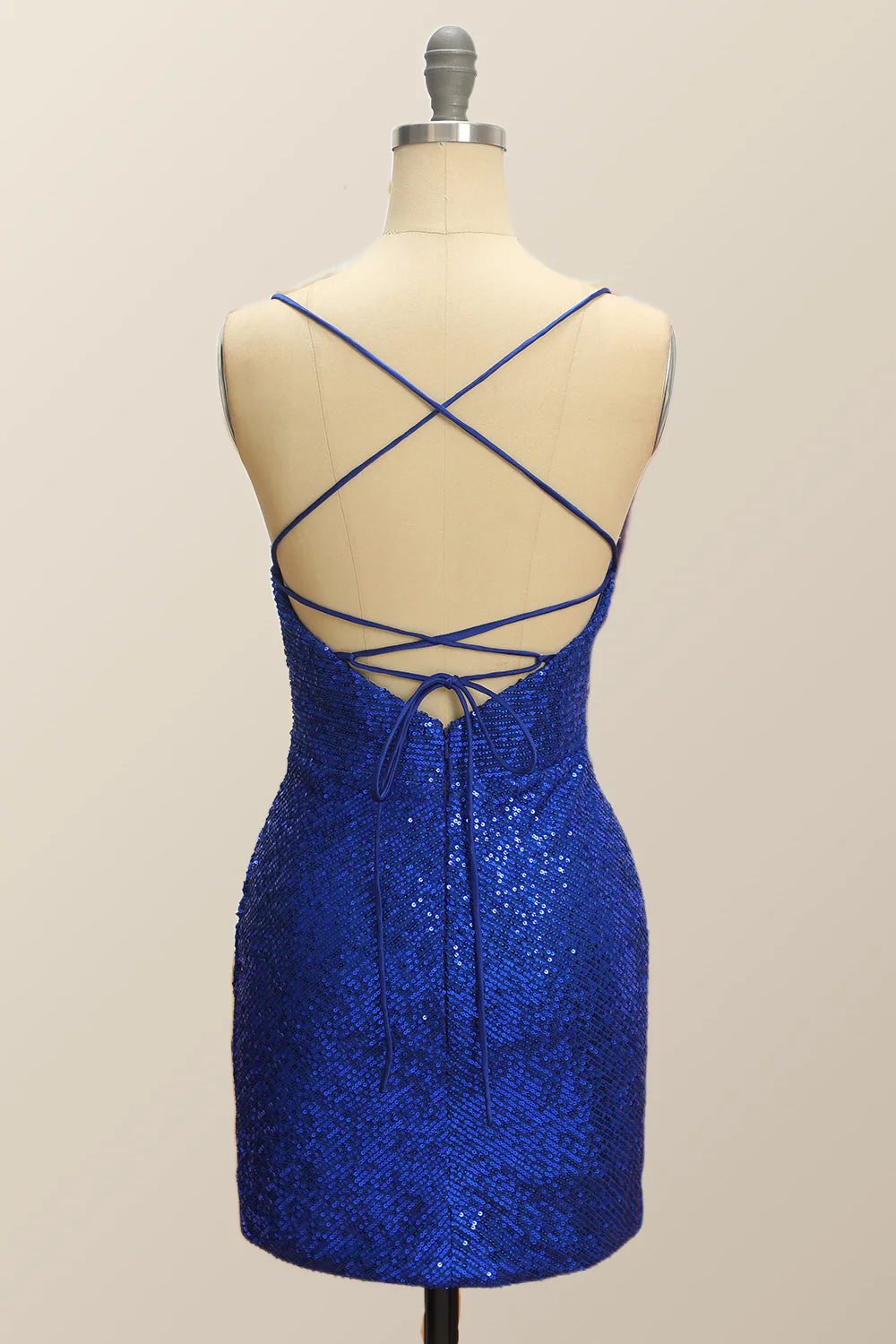 Straps Royal Blue Sequin Tight Mini Dress - Image 3