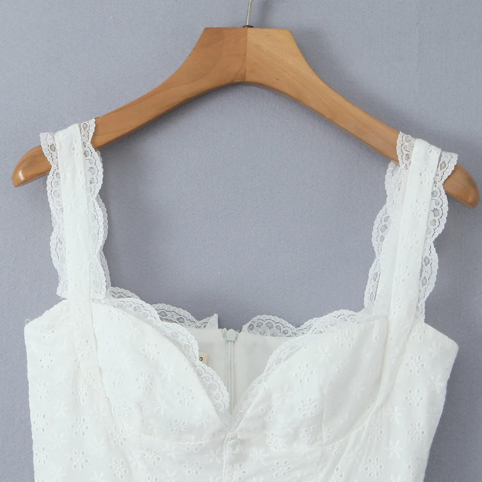 Straps White Lace Button Front Short Dress - Image 3