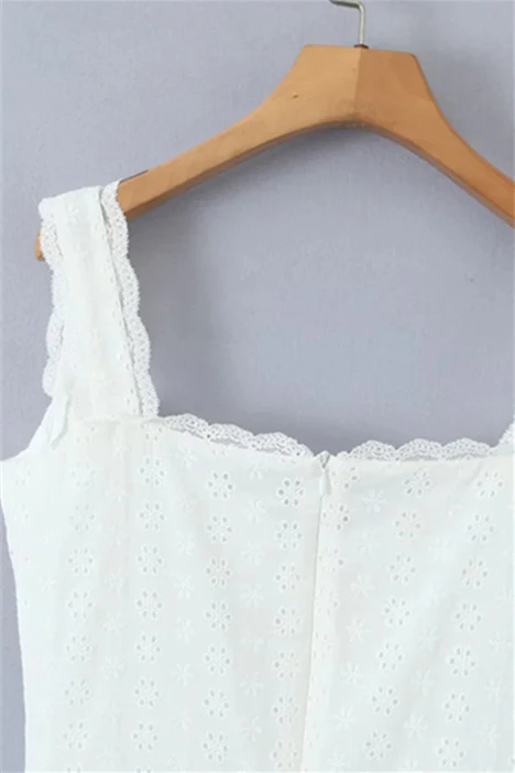 Straps White Lace Button Front Short Dress - Image 4