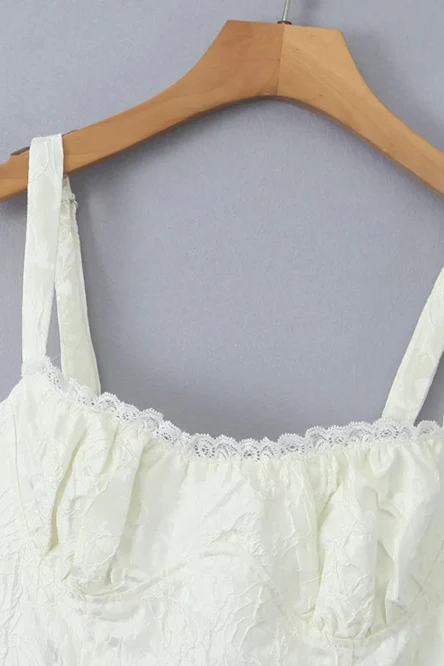 Straps White Lace Patchwork Ruched Short Dress - Image 3