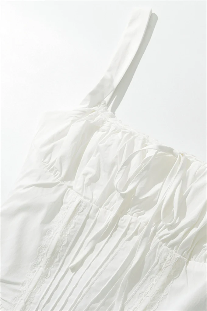 Straps White Tie Front Ruched Short Dress - Image 3